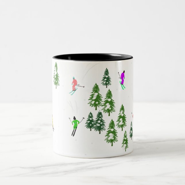 Freeride Alpine Skiers Skiing Illustration Party   Two-Tone Coffee Mug (Center)