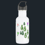 Freeride Alpine Skiers Skiing illustration Ski  532 Ml Water Bottle<br><div class="desc">Cool winter themed skier pattern design with skiers skiing down alpine ski resort slopes among snow covered fir trees in alps. Freeride skiers are wearing colourful vintage retro ski suits, skiing downhill with skis on a white snowy mountain landscape background. Wonderful winter sport fun gift for a skier in your...</div>