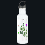 Freeride Alpine Skiers Skiing illustration Ski  710 Ml Water Bottle<br><div class="desc">Cool winter themed skier pattern design with skiers skiing down alpine ski resort slopes among snow covered fir trees in alps. Freeride skiers are wearing colourful vintage retro ski suits, skiing downhill with skis on a white snowy mountain landscape background. Wonderful winter sport fun gift for a skier in your...</div>