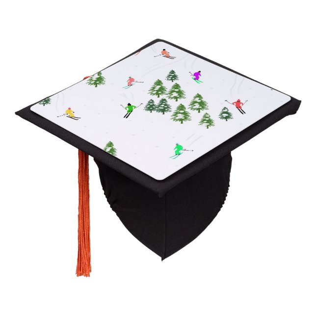 Freeride Alpine Skiers Skiing illustration Ski Graduation Cap Topper (Angled)