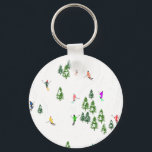 Freeride Alpine Skiers Skiing illustration Ski Keychain<br><div class="desc">Cool winter themed skier pattern design with skiers skiing down alpine ski resort slopes among snow covered fir trees in alps. Freeride skiers are wearing colourful vintage retro ski suits, skiing downhill with skis on a white snowy mountain landscape background. Wonderful winter sport fun gift for a skier in your...</div>