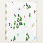 Freeride Alpine Skiers Skiing Illustration Ski Planner<br><div class="desc">Cool winter themed skier pattern design with skiers skiing down alpine ski resort slopes among snow covered fir trees in alps. Freeride skiers are wearing colourful vintage retro ski suits, skiing downhill with skis on a white snowy mountain landscape background. Wonderful winter sport fun gift for a skier in your...</div>