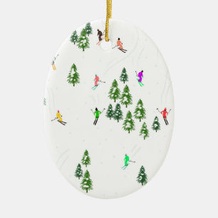 Freeride Alpine Skiers Skiing Illustration Xmas Me Ceramic Ornament
