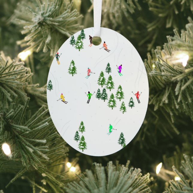 Freeride Alpine Skiers Skiing Illustration Xmas Metal Ornament (Insitu)
