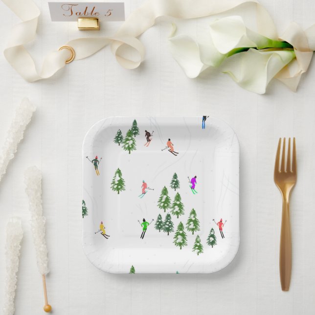Freeride Alpine Skiers Skiing Ski Skis Art Party  Paper Plate (Wedding)