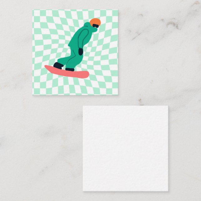 Freeride Snowboarder Cartoon Chequered    Enclosure Card (Front/Back)