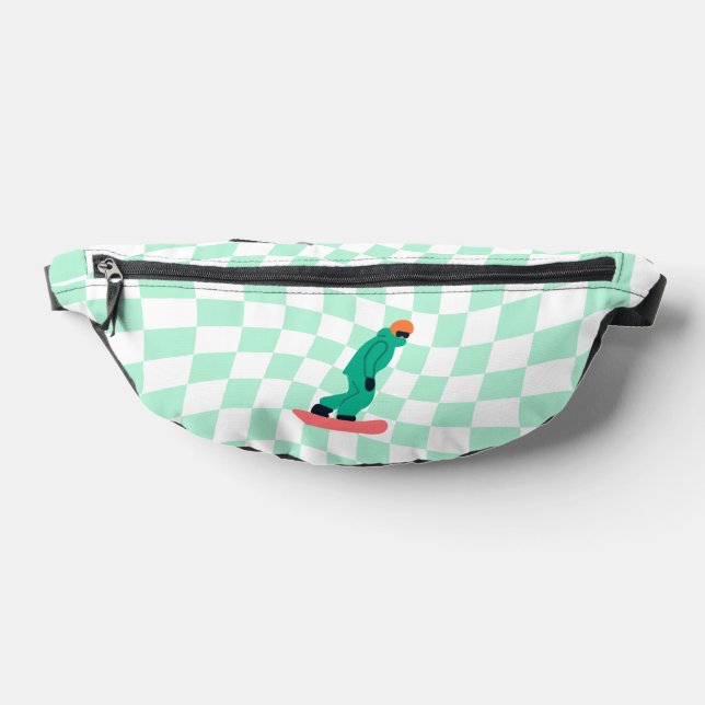 Freeride Snowboarder Cartoon Chequered    Fanny Pack (Lay Down)