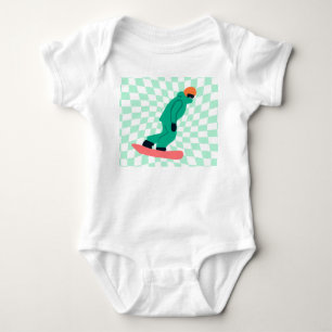 Freeride Snowboarder In Green Suit Chequered    Baby Bodysuit