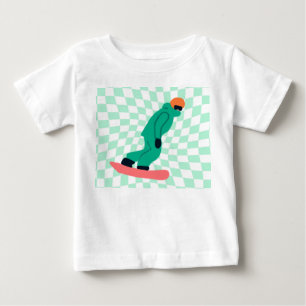 Freeride Snowboarder In Green Suit Chequered Baby T-Shirt