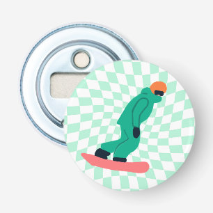 Freeride Snowboarder In Green Suit Chequered Bottle Opener