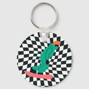 Freeride Snowboarder In Green Suit Chequered    Keychain