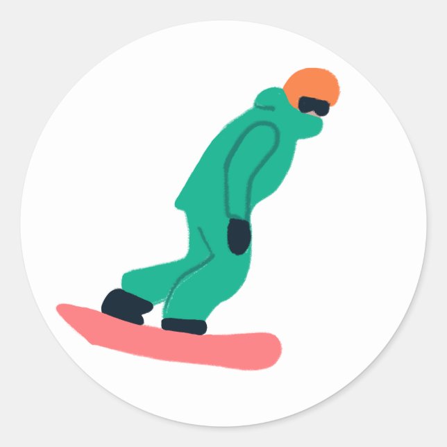 Freeride Snowboarder In Green Suit Illustration  Classic Round Sticker (Front)