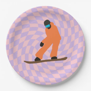 Freeride Snowboarder In Orange Suit Chequered    Paper Plate