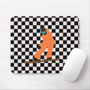 Freeride Snowboarder Orange Suit Chequered Mouse Pad