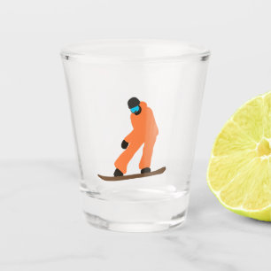 Freeride Snowboarder Orange Suit Snowboarding Shot Glass