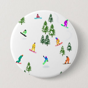 Freeride Snowboarder Snowboarding Illustration     3 Inch Round Button