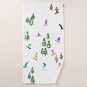 Freeride Snowboarder Snowboarding Illustration  Bath Towel