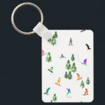 Freeride Snowboarder Snowboarding Illustration  Keychain<br><div class="desc">Cool whimsical illustration art of colourful snowboarders,  snowboarding downhill in mountains among pine,  spruce,  fir trees on fresh snow powder. Snowboard and xmas outdoor sport in a winter forest. Snowboarder gifts. Snowboarding Christmas decor.</div>