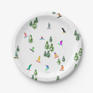 Freeride Snowboarder Snowboarding Illustration  Paper Plate