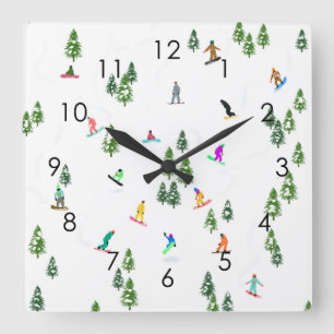Freeride Snowboarder Snowboarding Illustration    Square Wall Clock