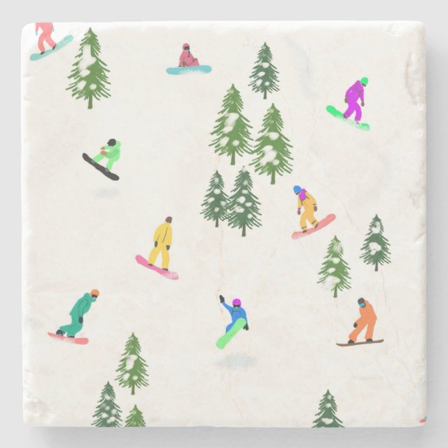 Freeride Snowboarder Snowboarding Illustration    Stone Coaster (Front)