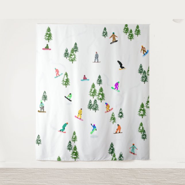 Freeride Snowboarder Snowboarding Illustration    Tapestry (Front)