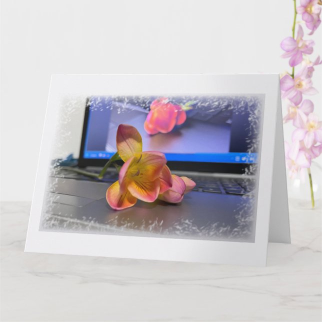 Freesia flower on the keyboard card (Orchid)