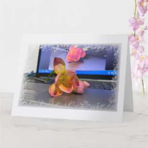Freesia flower on the keyboard card