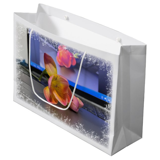 Freesia flower on the keyboard large gift bag (Front Angled)