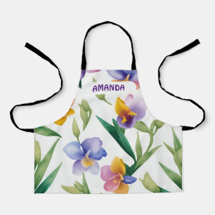 Freesia Watercolor Colourful Personalized Pattern Apron