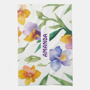 Freesia Watercolor Colourful Personalized Pattern Kitchen Towel
