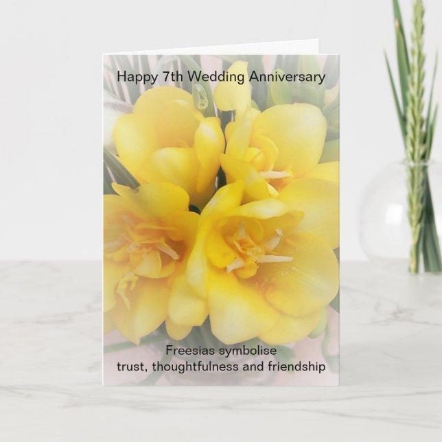 Freesias Personalised 7th Wedding Anniversary Card (Front)