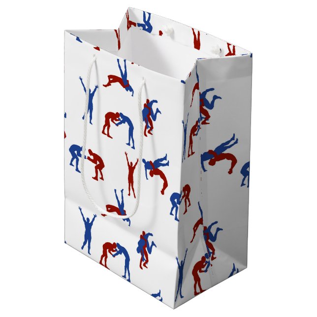 Freestyle Greco Roman Wrestling Pattern Medium Gift Bag (Front Angled)