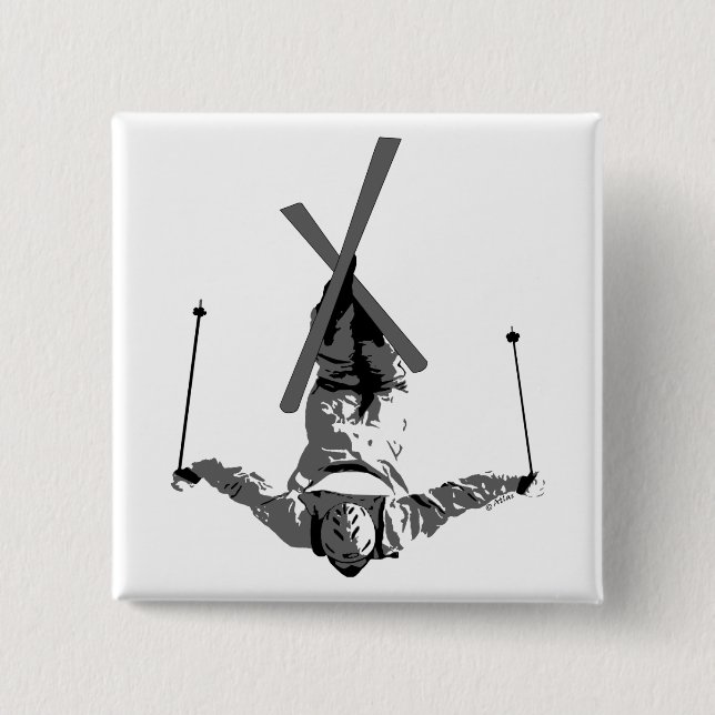 Freestyle Skiing 2 Inch Square Button (Front)