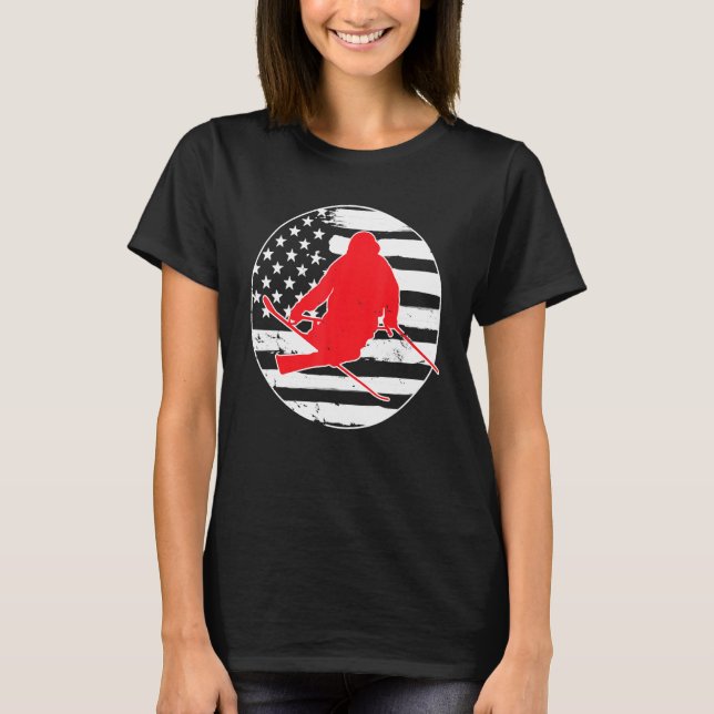 Freestyle Skiing American Usa Flag 4th Of July Vin T-Shirt (Front)