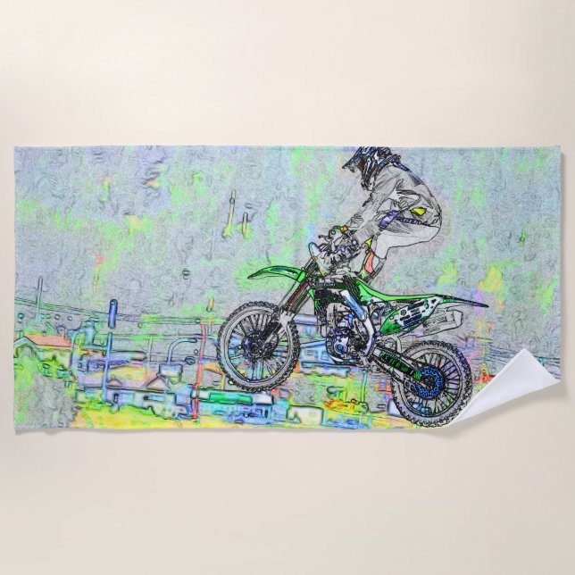 Freestyle Stuntman - Motocross Rider Beach Towel (Front)