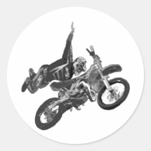 Freestyling with dirt bike classic round sticker