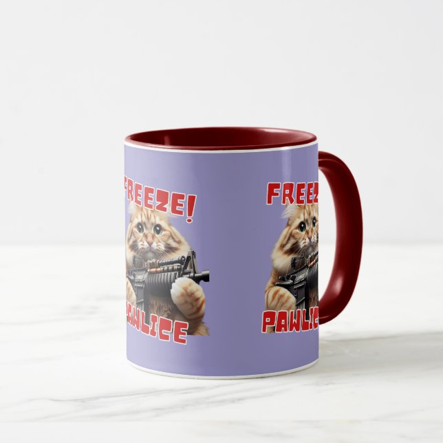 Freeze! Pawlice Funny Gift For Cat Lovers Mug (Front Right)