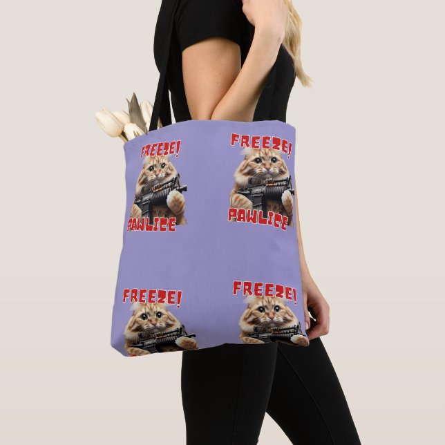 Freeze! Pawlice Funny Gift For Cat Lovers Tote Bag (Close Up)