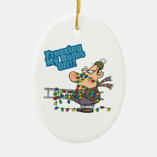 freezing my bulbs off xmas lights funny cartoon ceramic ornament