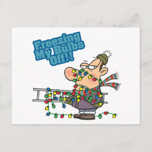 freezing my bulbs off xmas lights funny cartoon holiday postcard