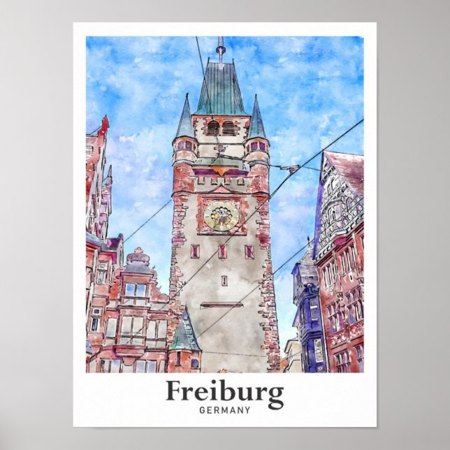 Freiburg Germany Travel Watercolor Hand Drawn Poster (Front)
