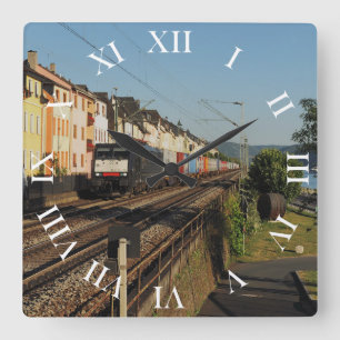 Freight train at Lorchhausen am Rhein Square Wall Clock