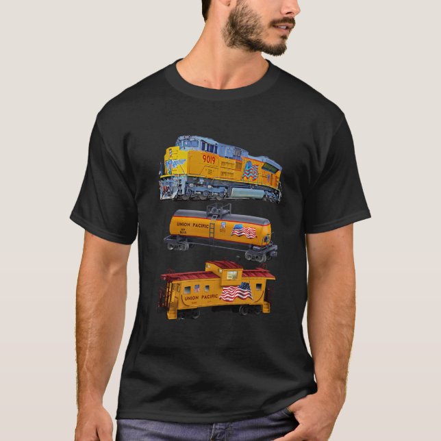 Freight Train Engine Tanker Caboose T-Shirt (Front)