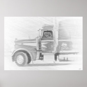 Freight Truck & Driver Art Illustration Poster