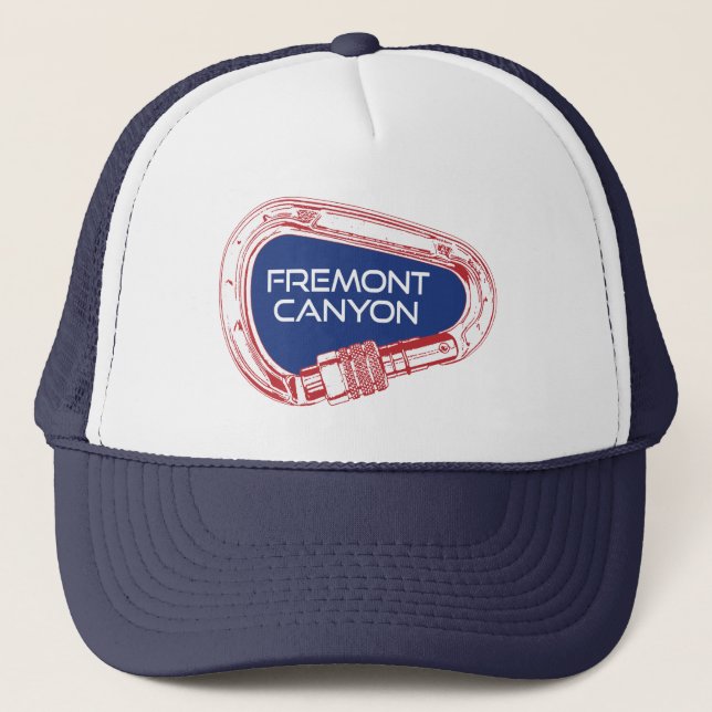 Fremont Canyon Wyoming Rock Climbing Carabiner Trucker Hat (Front)