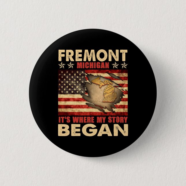 Fremont Michigan Usa Flag 4th Of July  2 Inch Round Button (Front)