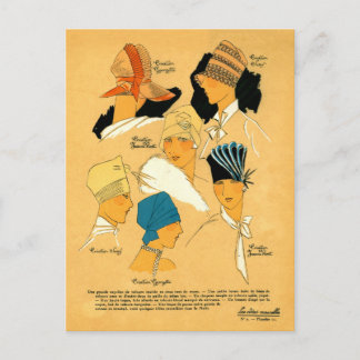 french 1920s women elegant stylish hats postcard