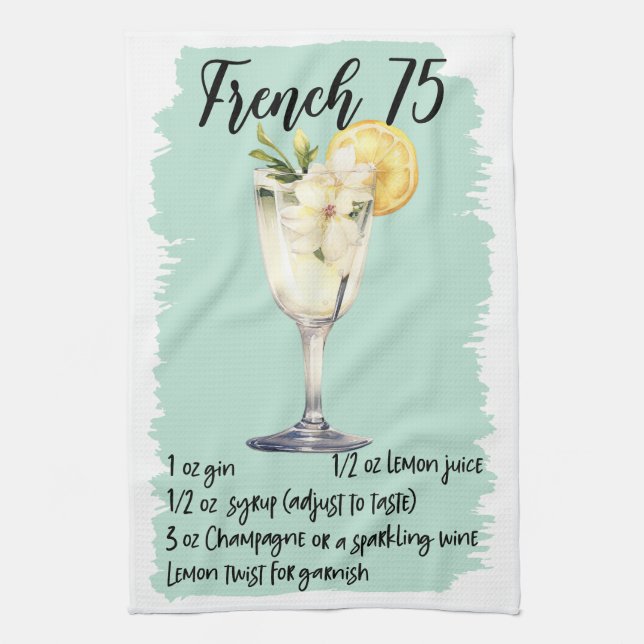 French 75 Cocktail Recipe Kitchen Towel (Vertical)