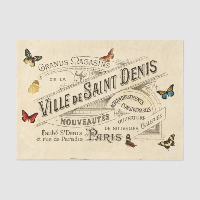 French Ad & Vintage Butterflies, Decoupage Tissue Paper (Front)